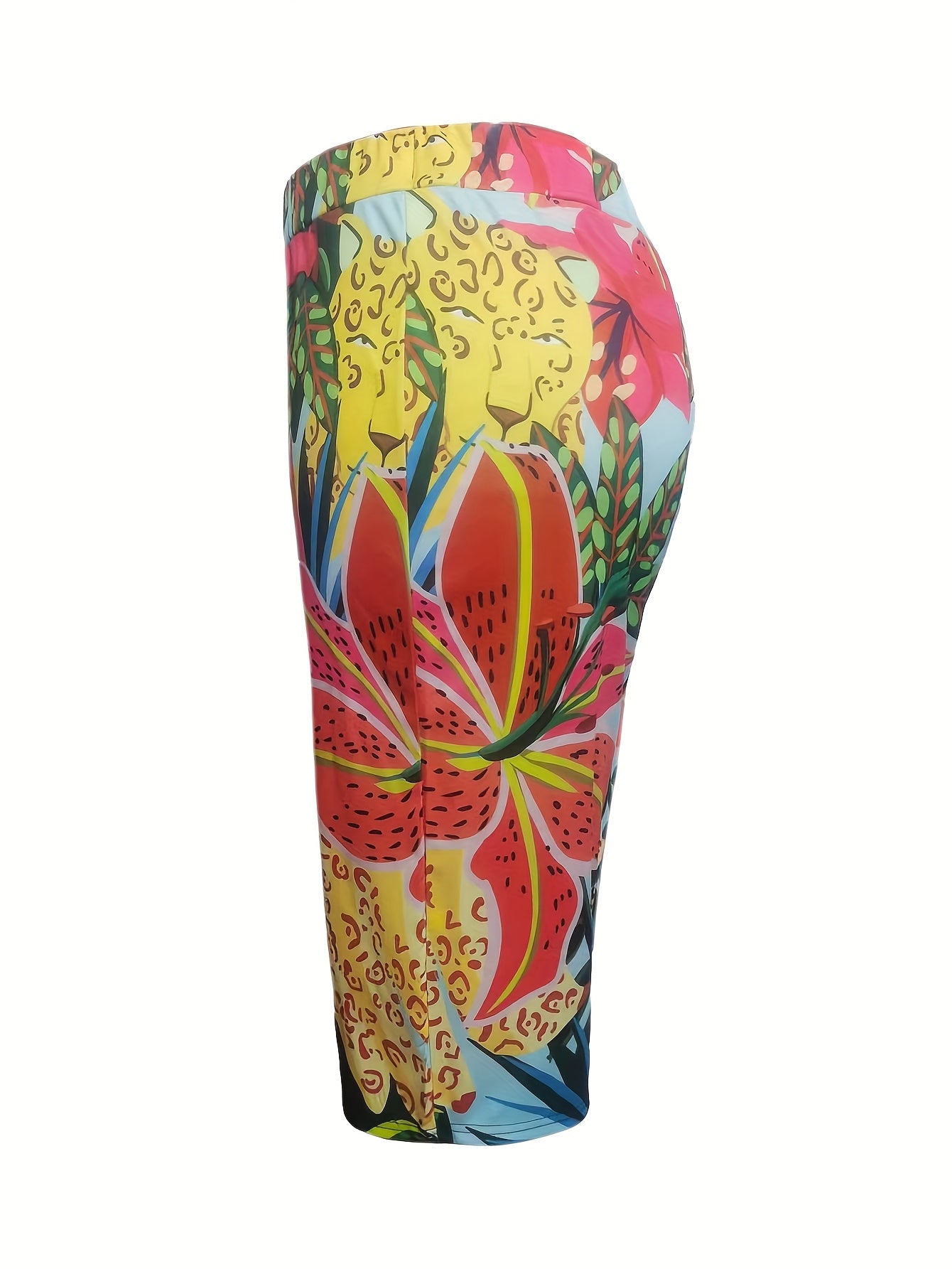 Women's Floral Print Stretch Wide-Leg Capri Pants Summer Casual Trousers