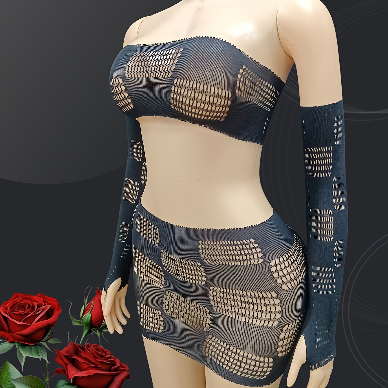 Plus Size Mesh Cutout Skirt Set With Sheer Camisole and Sleeve Cover