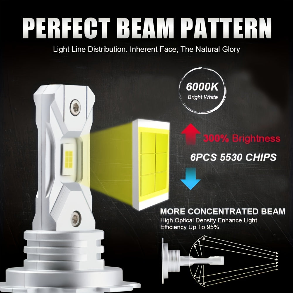 12V LED Headlight Bulbs Set 6000K White Bright H7 Fog Lights for Cars