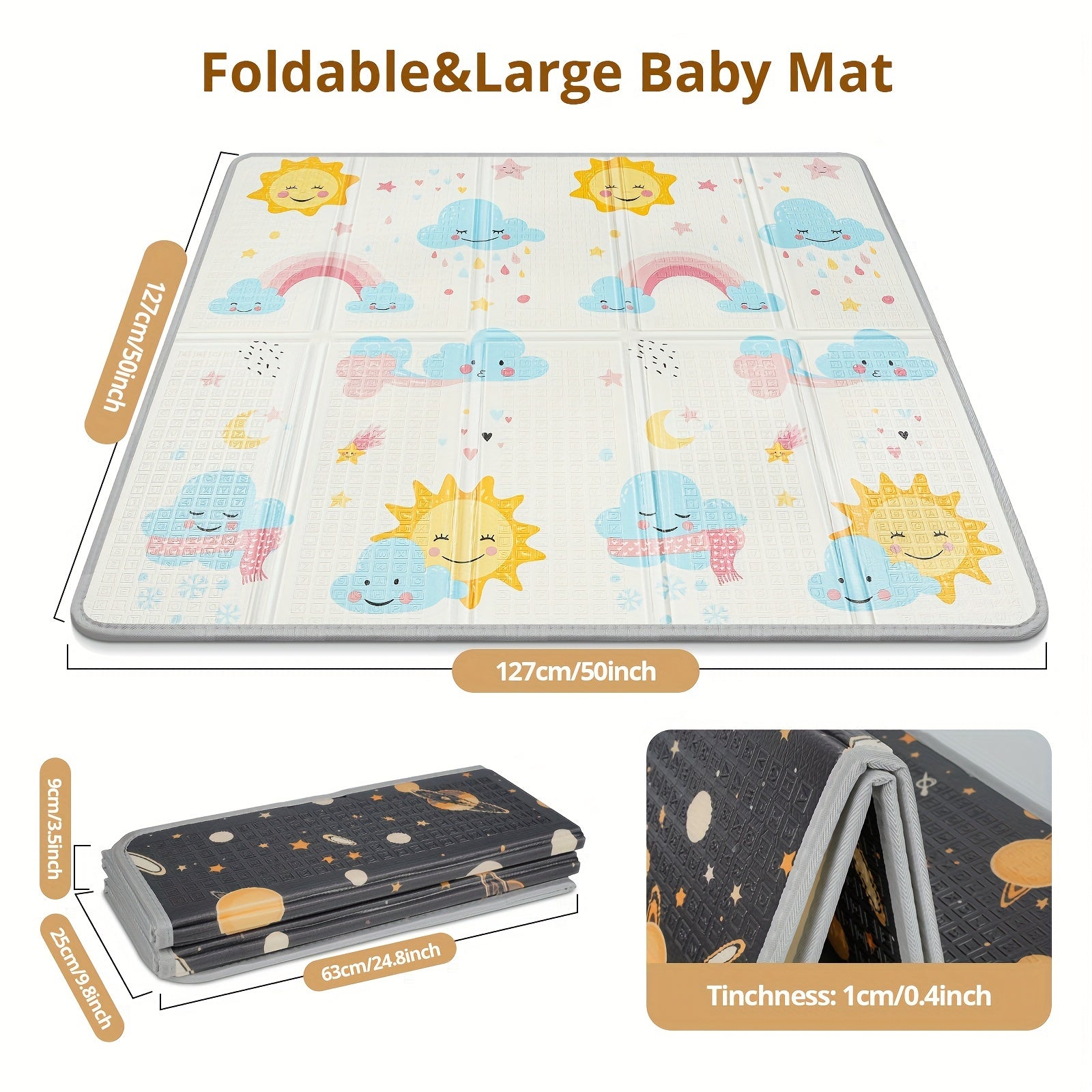 Kids Reversible Play Mat Waterproof Foam Floor Mat 127cm with Fence