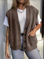 Plus Size Sleeveless Knit Cardigan With Pockets Casual Women’s Clothing