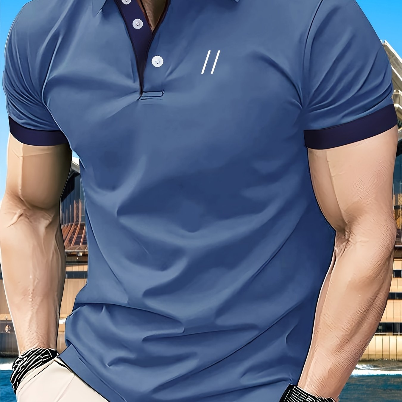 Men's Short Sleeve Athletic Polo Shirt Geometric Pattern Button Up Summer Casual