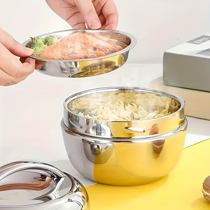 Round Stainless Steel Insulated Lunch Box Double Layer Leakproof Bento Box for Office and Students