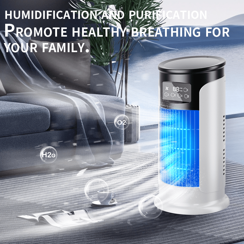 Portable USB Air Conditioner Fan with 3-in-1 Cooling Heating Humidifying Night Light and 6 Fan Speeds