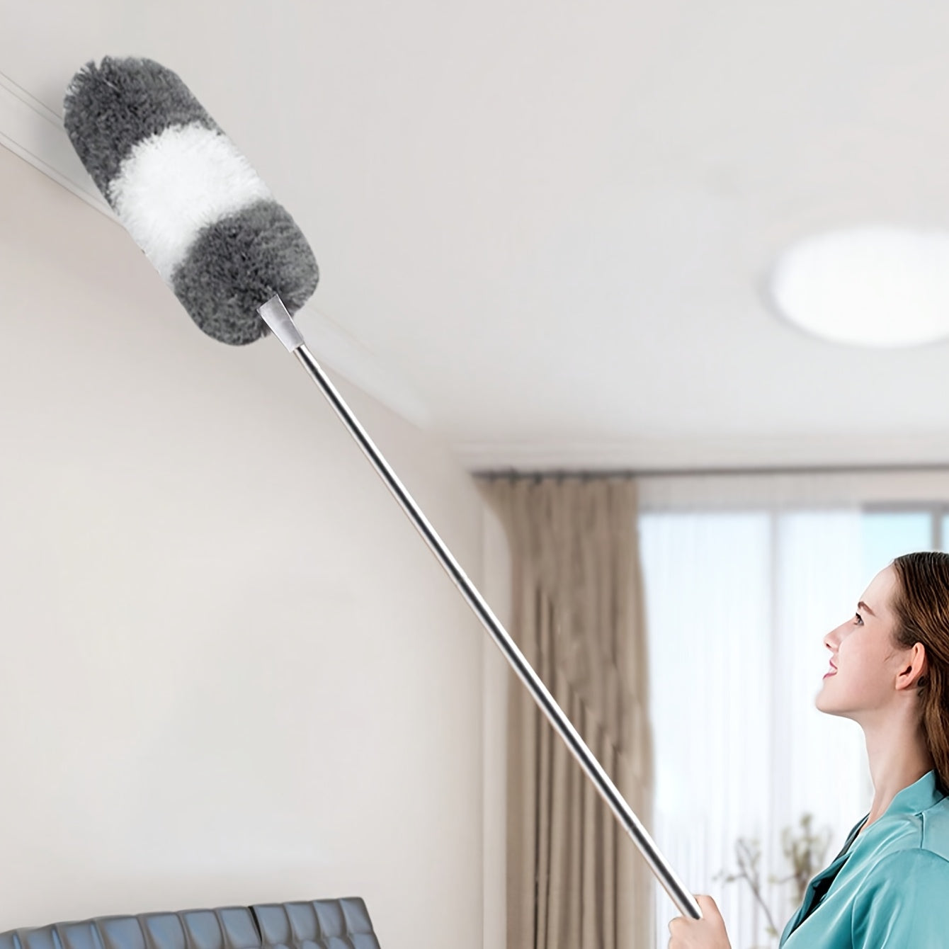 Microfiber Duster with Adjustable Stainless Steel Handle for Ceiling Fans Blinds Furniture