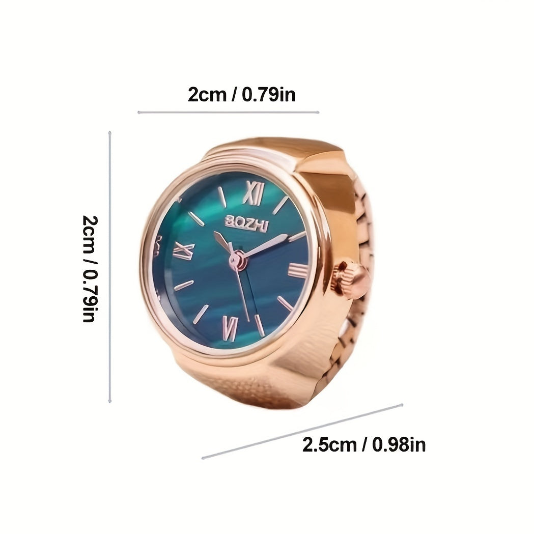 Mini Finger Watch for Women Small Size Rose Gold Retro Style Green Band