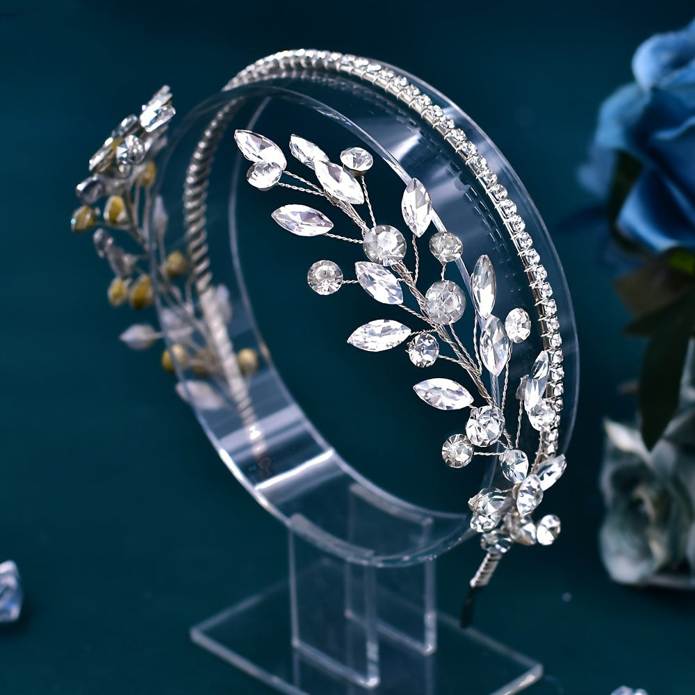 Adorno para la cabeza de novia, corona de pedrería, accesorio para el cabello de boda, forma de disco, diadema sencilla