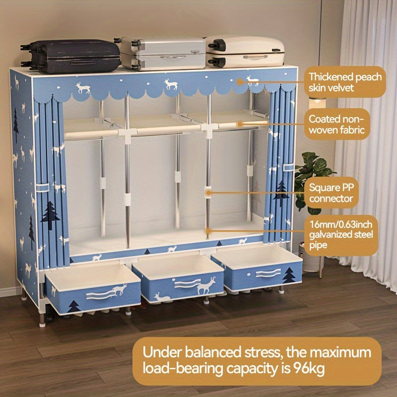 Минималистичный стальной шкаф с 6 полками, 3 ящиками и вешалкой