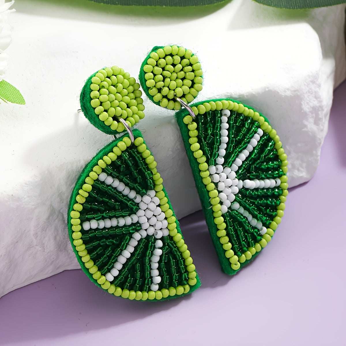 Beaded Fruit Earrings Summer Lemon Orange Boho Style Stainless Steel Posts for Women