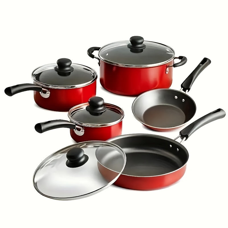 Durable Stainless Steel Cookware Set with Non-Stick Frying Pan and Sauce Pots
