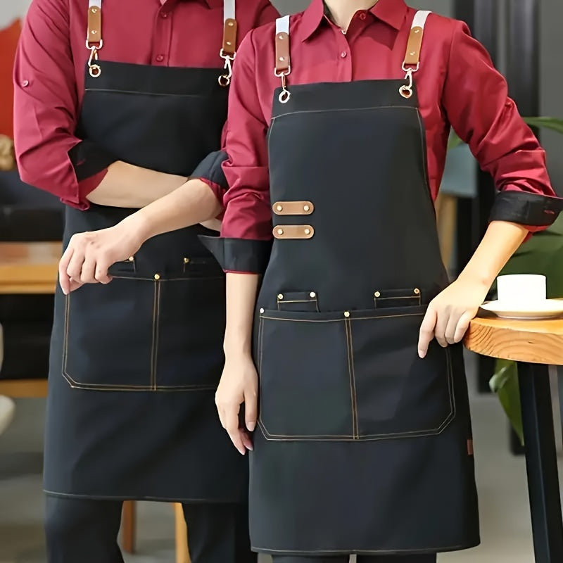 Waterproof Canvas Apron with Pockets for Coffee Bars Restaurants and Flower Shops in Beige Black or Brown