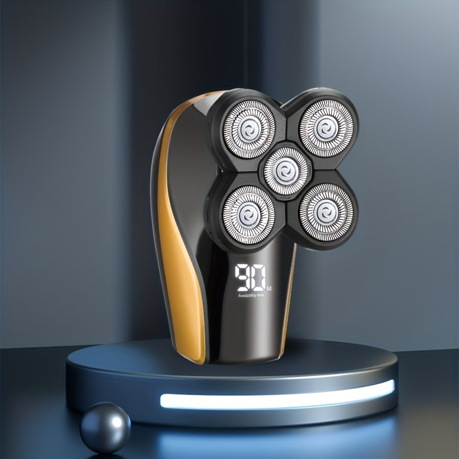 Cordless Bald Head Shaver 5 Rotary Blades LED Display Wet Dry Rechargeable Travel-Friendly