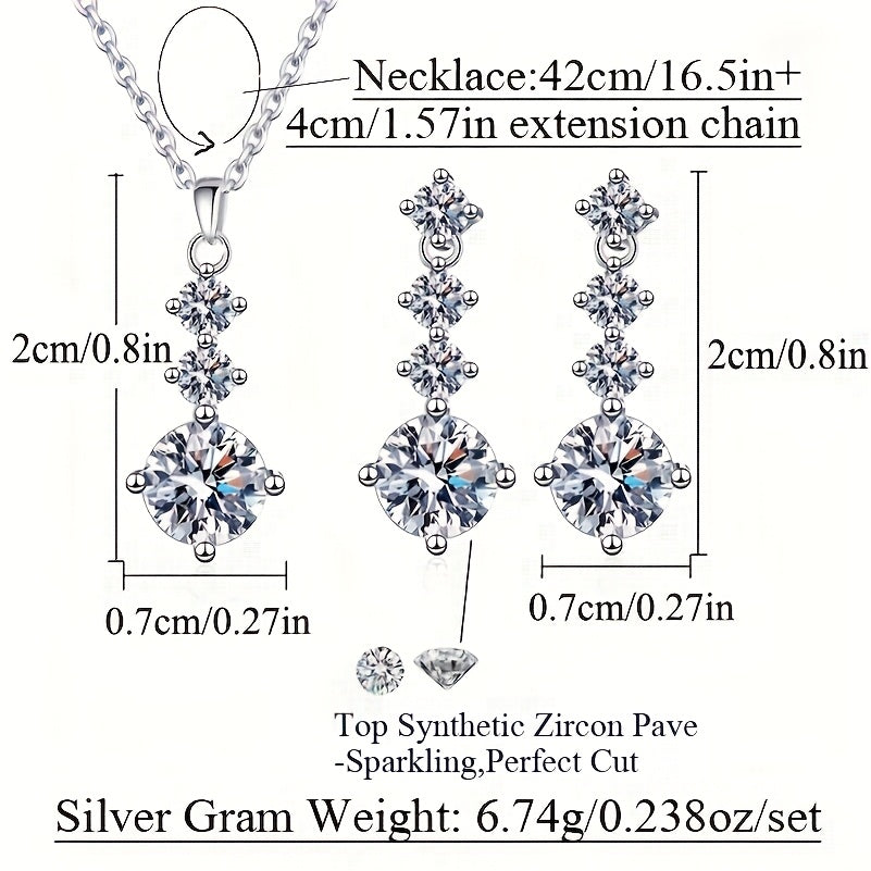 Sterling Silver Jewelry Set with Drop Earrings and Pendant Necklace for Women