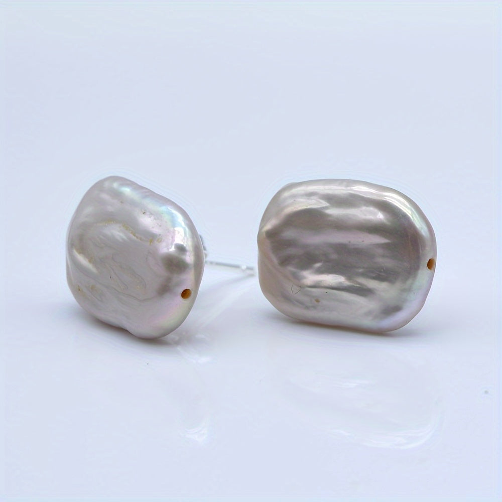 Pendientes de perla para mujer, agua dulce natural, plateados, libres de níquel
