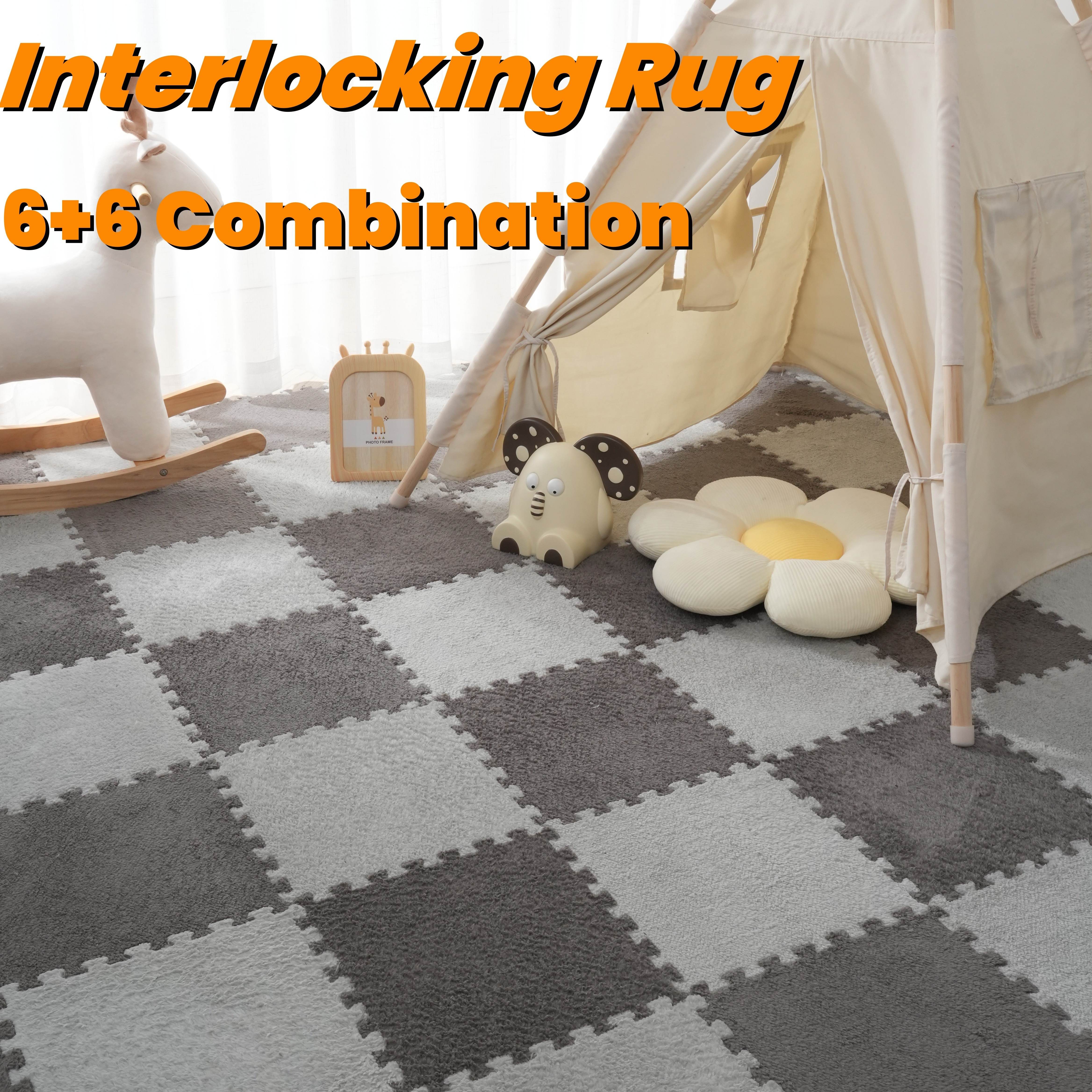 Набор из 12 мягких квадратных ковровых плиток для гостиной и спальни, нескользящие, моющиеся