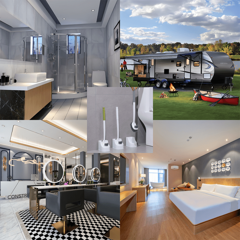 Toilet Brush Set with Adjustable Handle Wall Mount Bathroom RV Cleaning