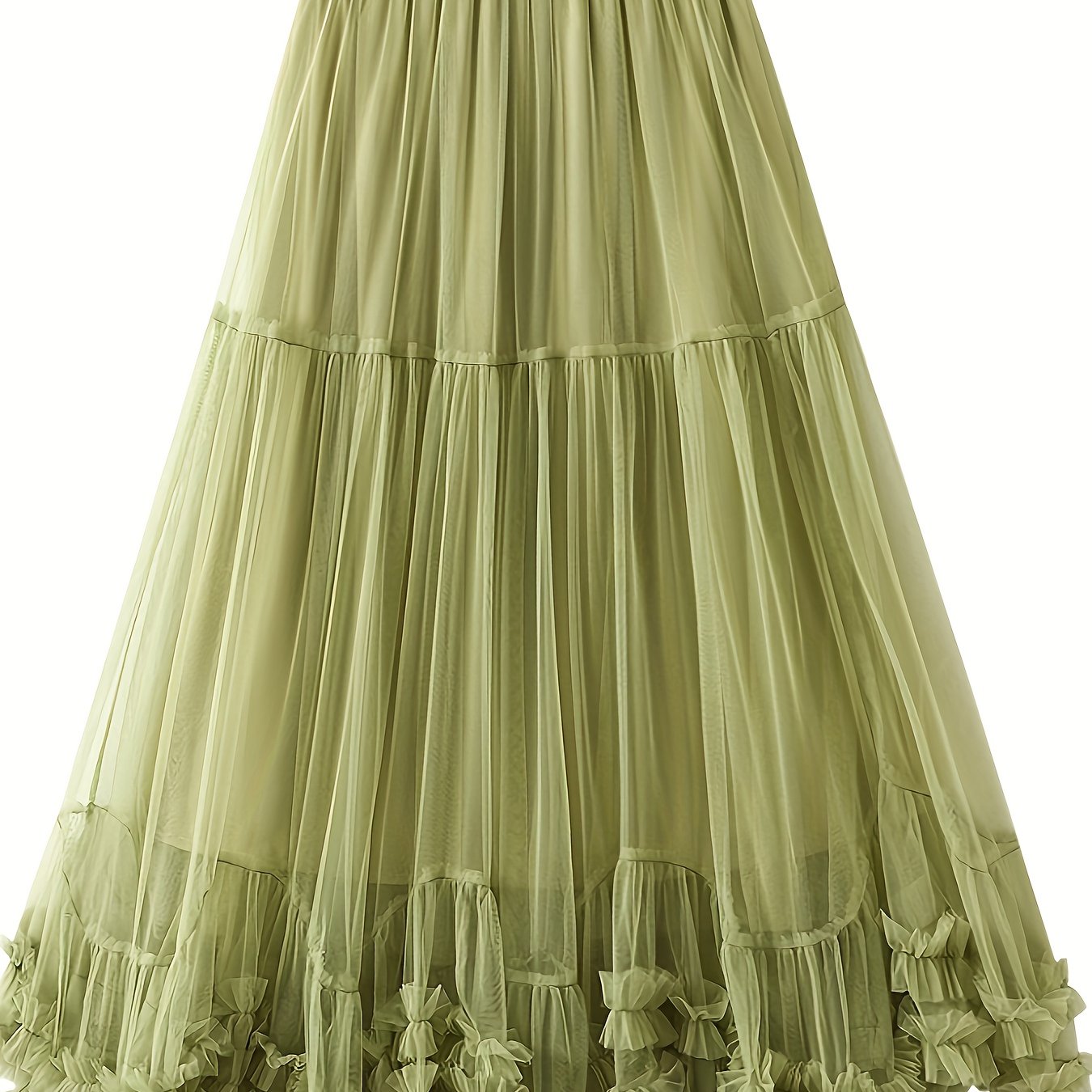 High-Waist Slimming Mesh Skirt with Ruffles Long A-Line Elegant Polyester