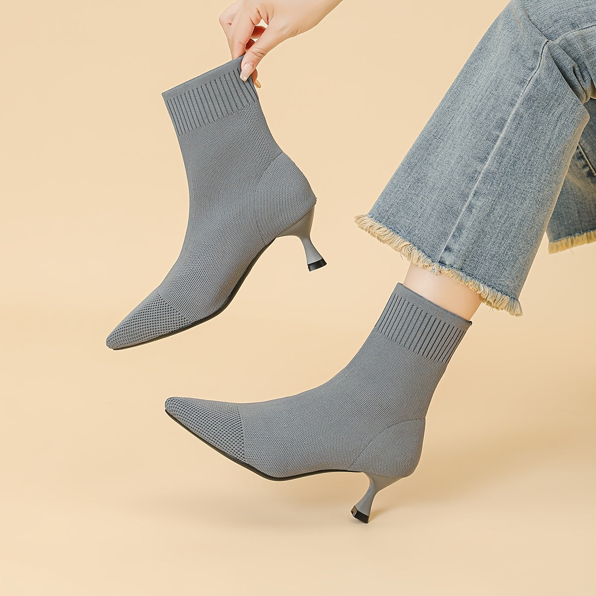 Women's Solid Color Breathable Fabric Ankle Boots Pointed Toe Stilettos