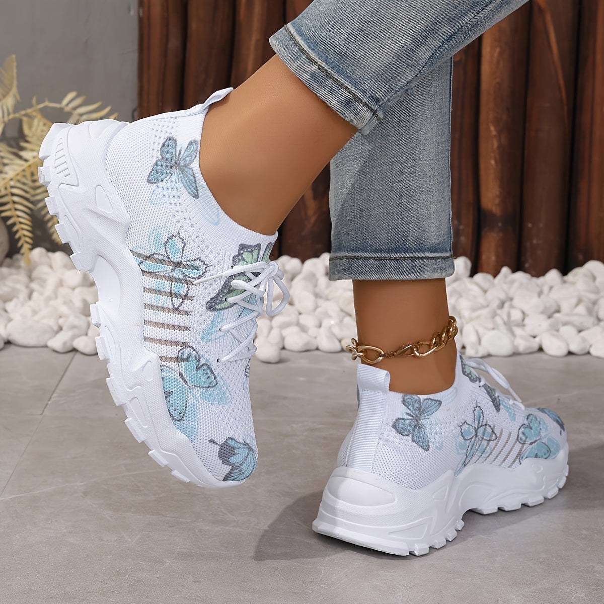 Women's White Breathable Running Sneakers with Pastel Purple Blue Accents