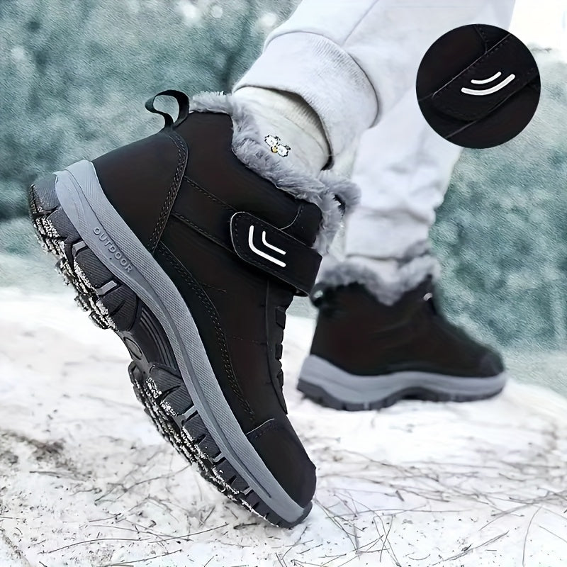 Women's Winter Fleece-Lined Hiking Sneakers Black Casual Boots