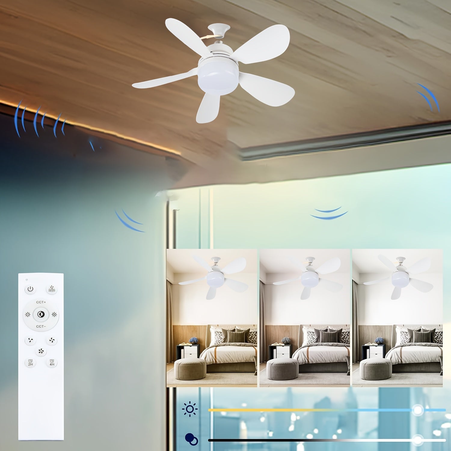 40.13cm Large Ceiling Fan with Remote 3 Speed Brightness LED Light for Bedroom
