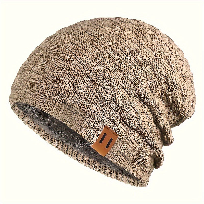 Men's Padded Knitted Cap Warm Winter Hat for Autumn and Cold Weather