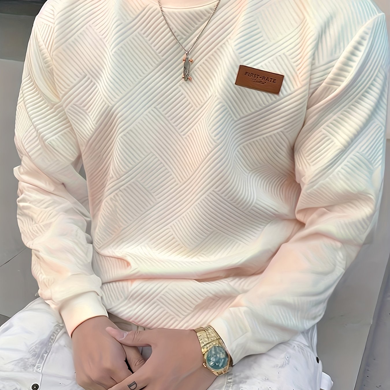 Мужской повседневный свитшот из полиэстера с круглым вырезом, длинными рукавами, градиентным цветом, нашивкой в виде зигзага, осень-весна, носимый