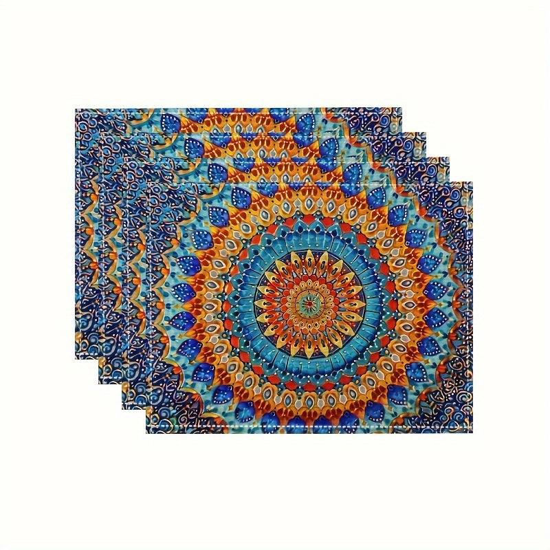 Mandala-Style Placemat Set with Persian Bohemian Design Heat Resistant Washable for Home and Restaurant