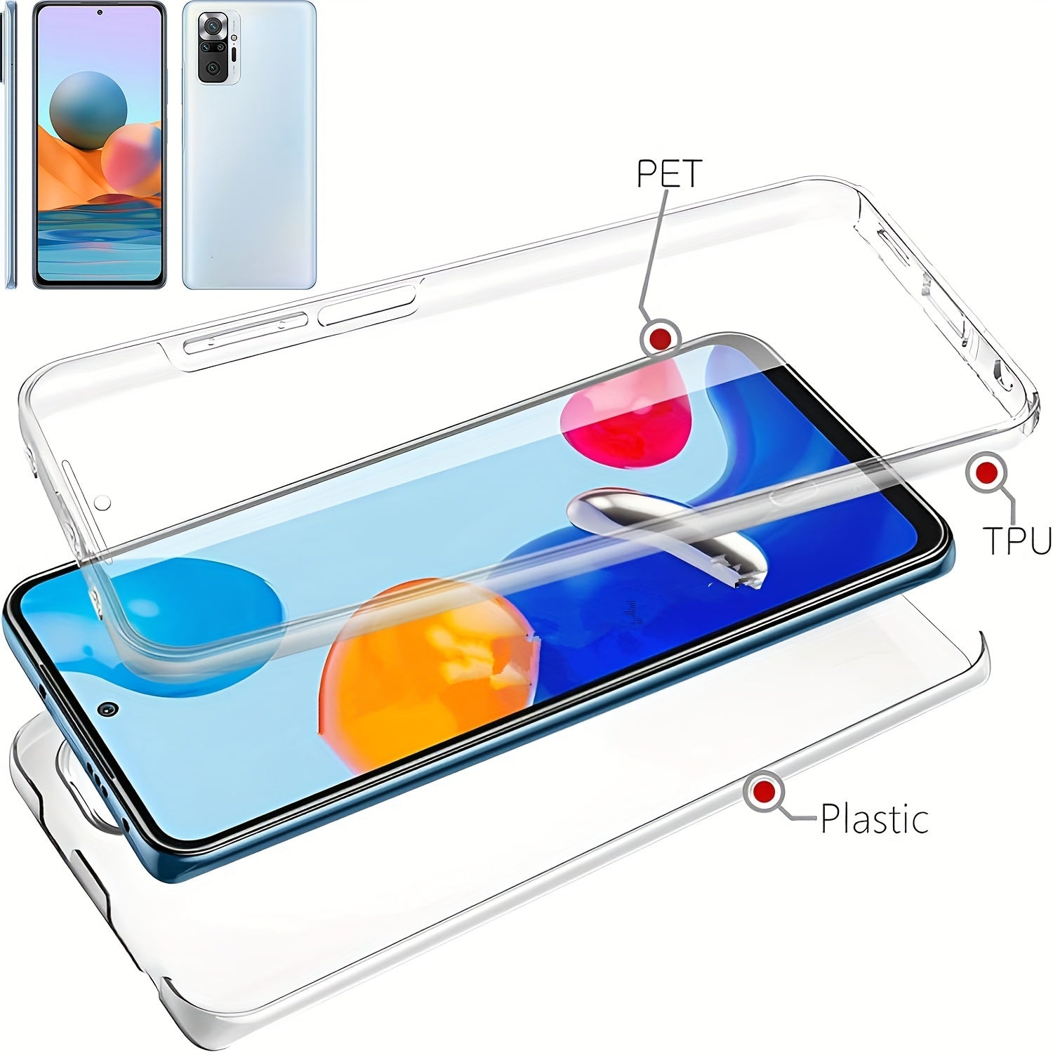 360 Full Body Phone Case for Xiaomi Models with Double Transparent Cover and Screen Protector
