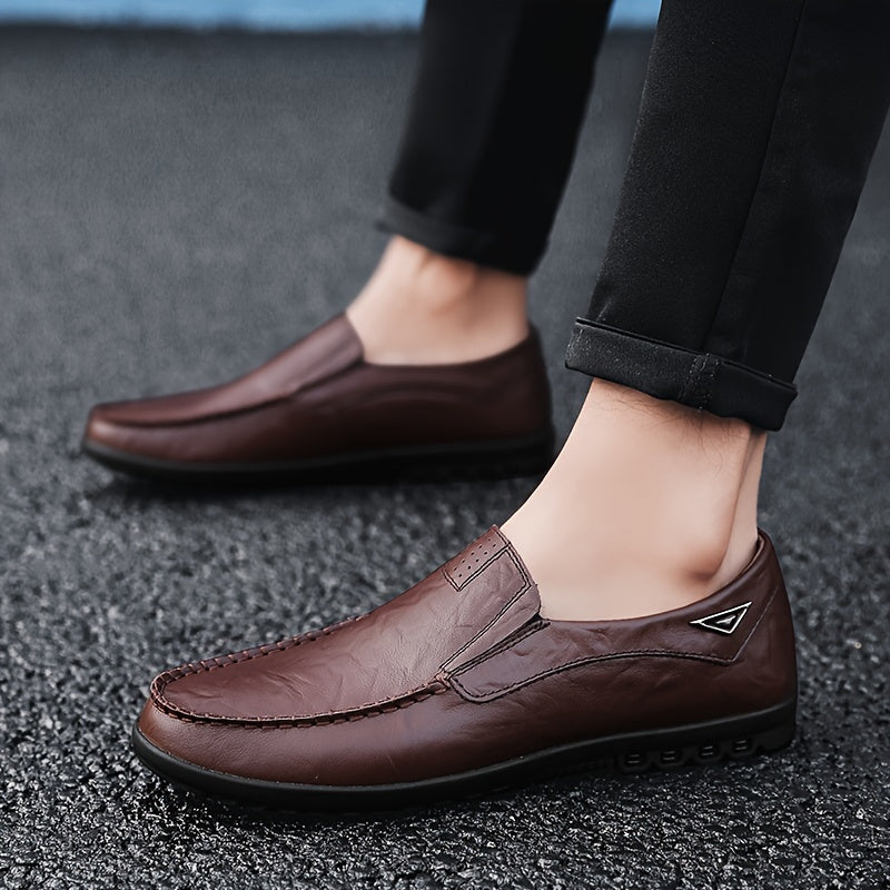 Men's Casual Leather Oxford Shoes Slip-On Low Top Round Toe All-Season