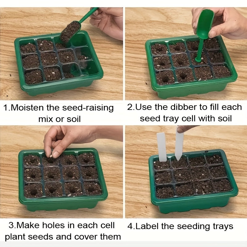Juego de bandejas para plántulas con luz de crecimiento, humedad ajustable, 12-60 agujeros