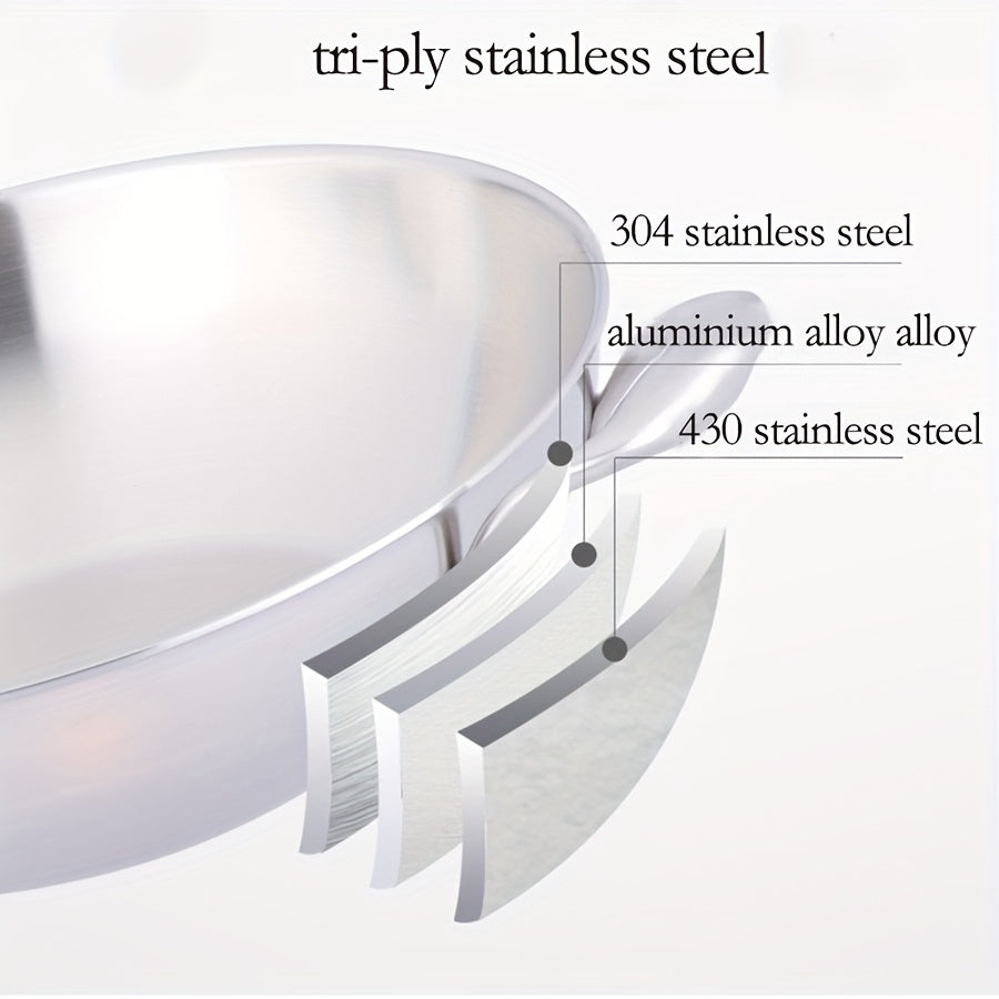 Premium Tri-Ply Stainless Steel Wok with Glass Lid for Gas and Induction Cooking