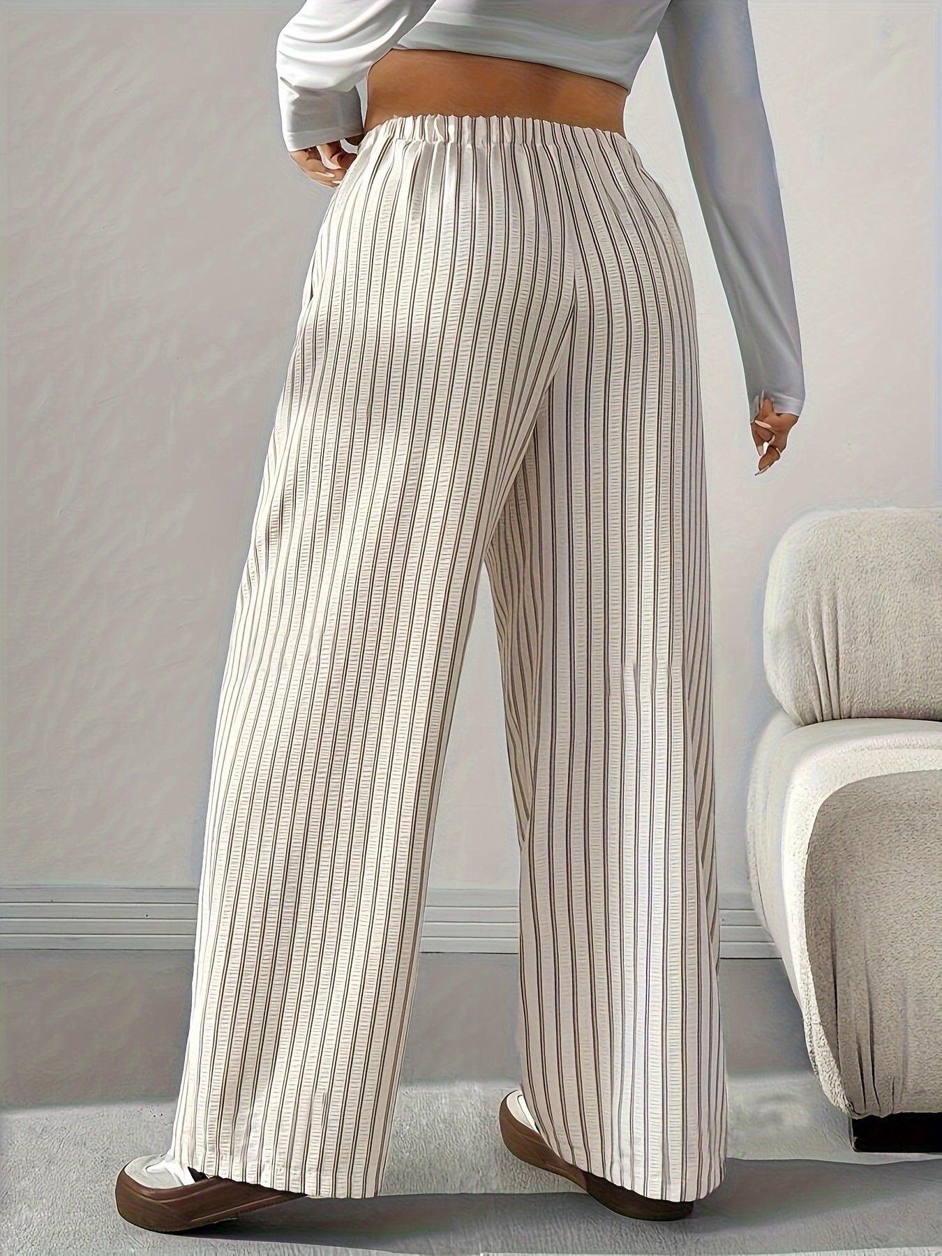 Women's Casual Striped Loose Straight Pants Large Size