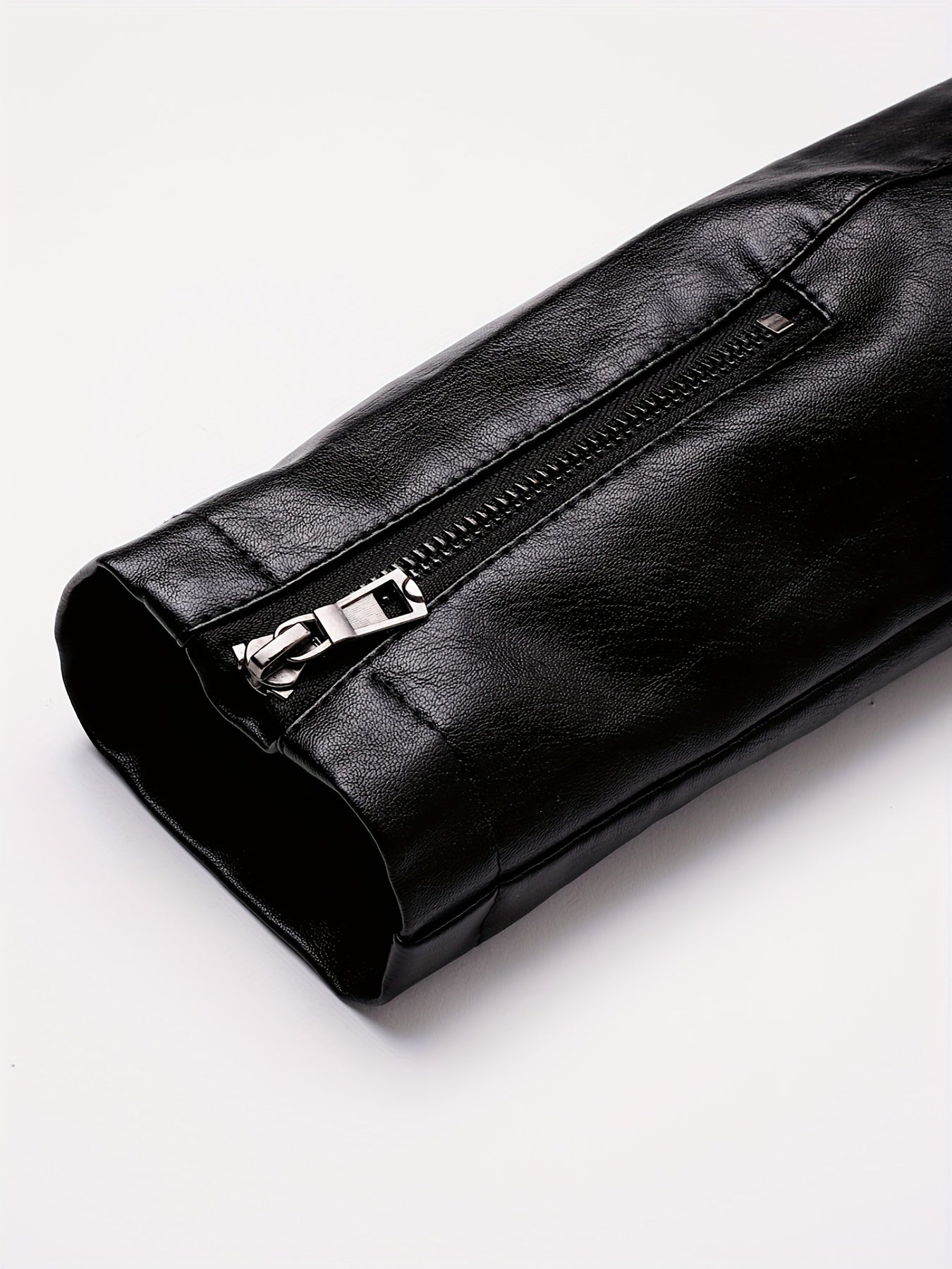 Men's Casual Woven Polyurethane Jacket with Stand Collar Zipper Pockets