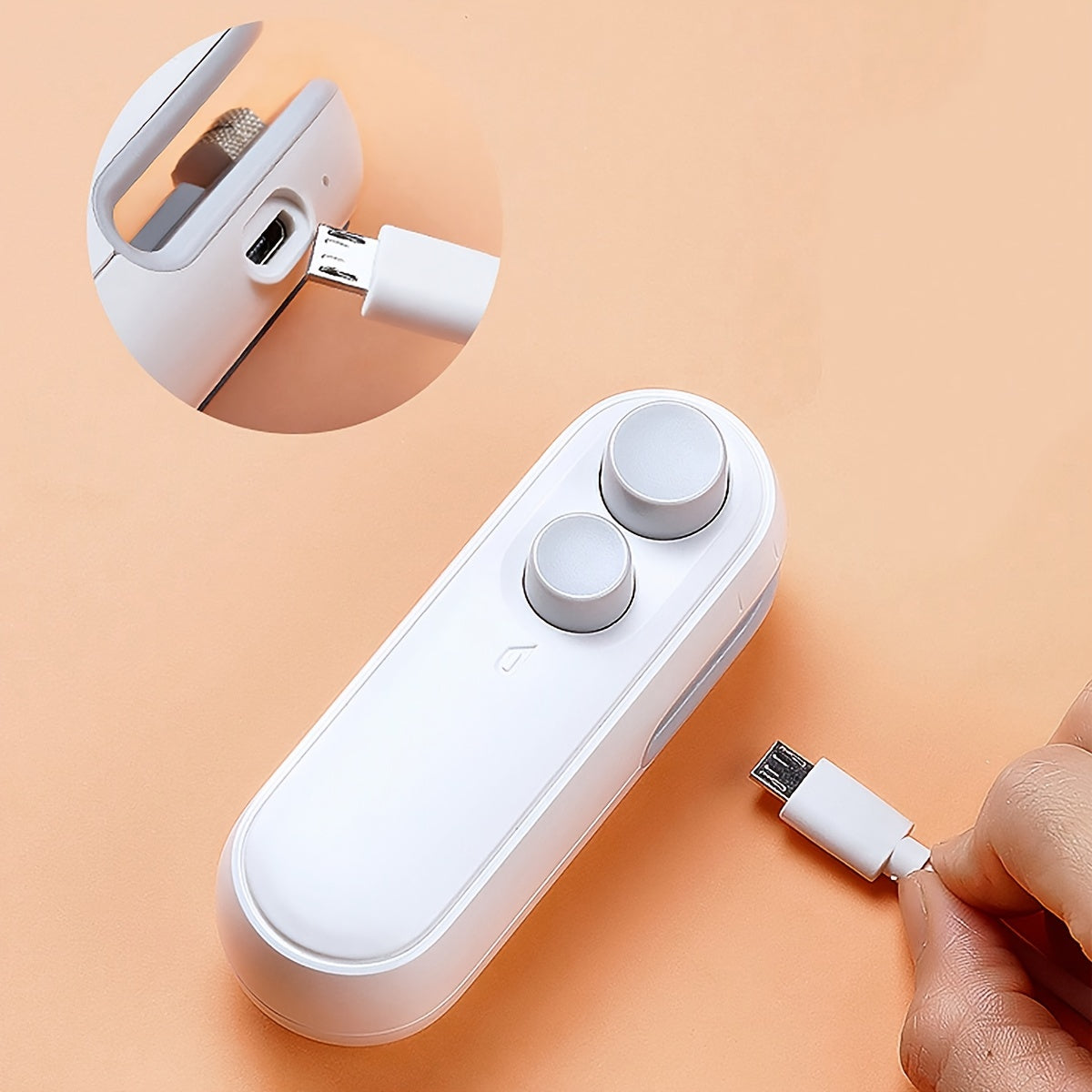 Máquina compacta y recargable para sellar bolsas de plástico con función de apertura de bolsa