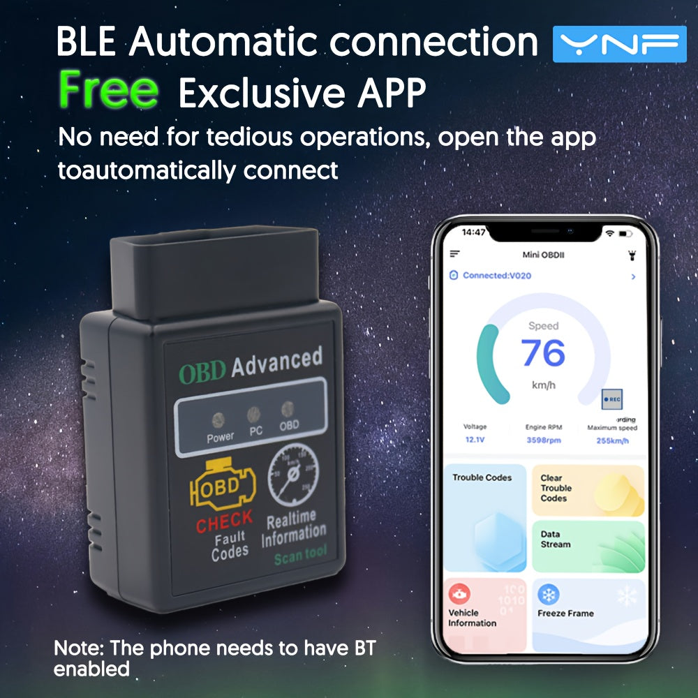 Wireless OBD2 Scanner for Android App Engine Fault Codes Performance Monitoring