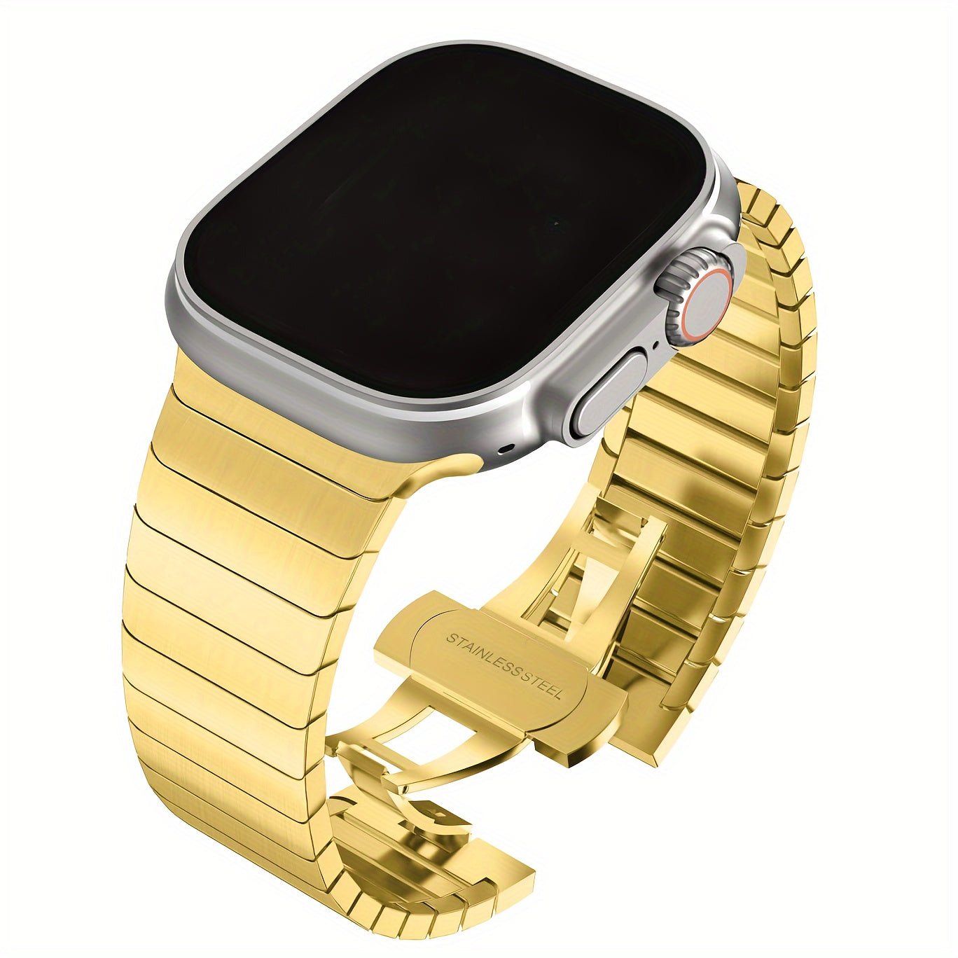 Men's Stainless Steel Watch Band for Apple Watch Series 1-9 and SE Ultra 40mm-49mm Metal Bow Buckle Strap