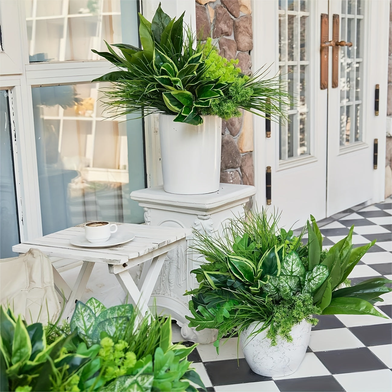 18pcs Outdoor Artificial Boxwood Plants UV Resistant for Garden Porch Window Boxes and Wedding Decor