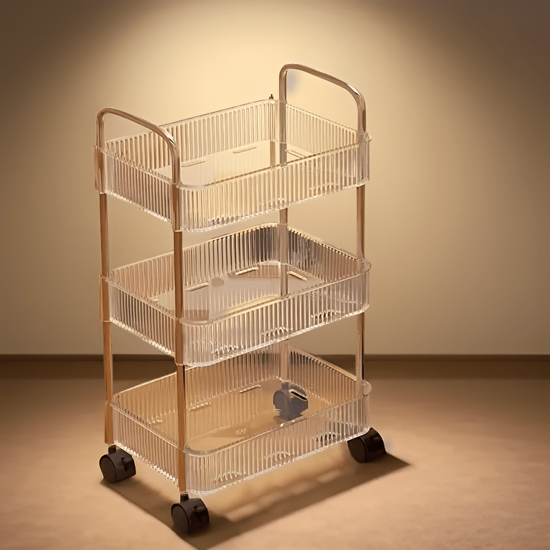 Acrylic Rolling Storage Cart with 3/4 Transparent Layers and 360° Wheels for Bedroom Bathroom Kitchen