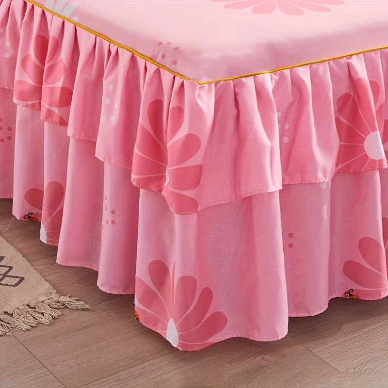 Three-Piece Macrame Bed Skirt Set with Flower Print Non-Slip Bedding for All Seasons