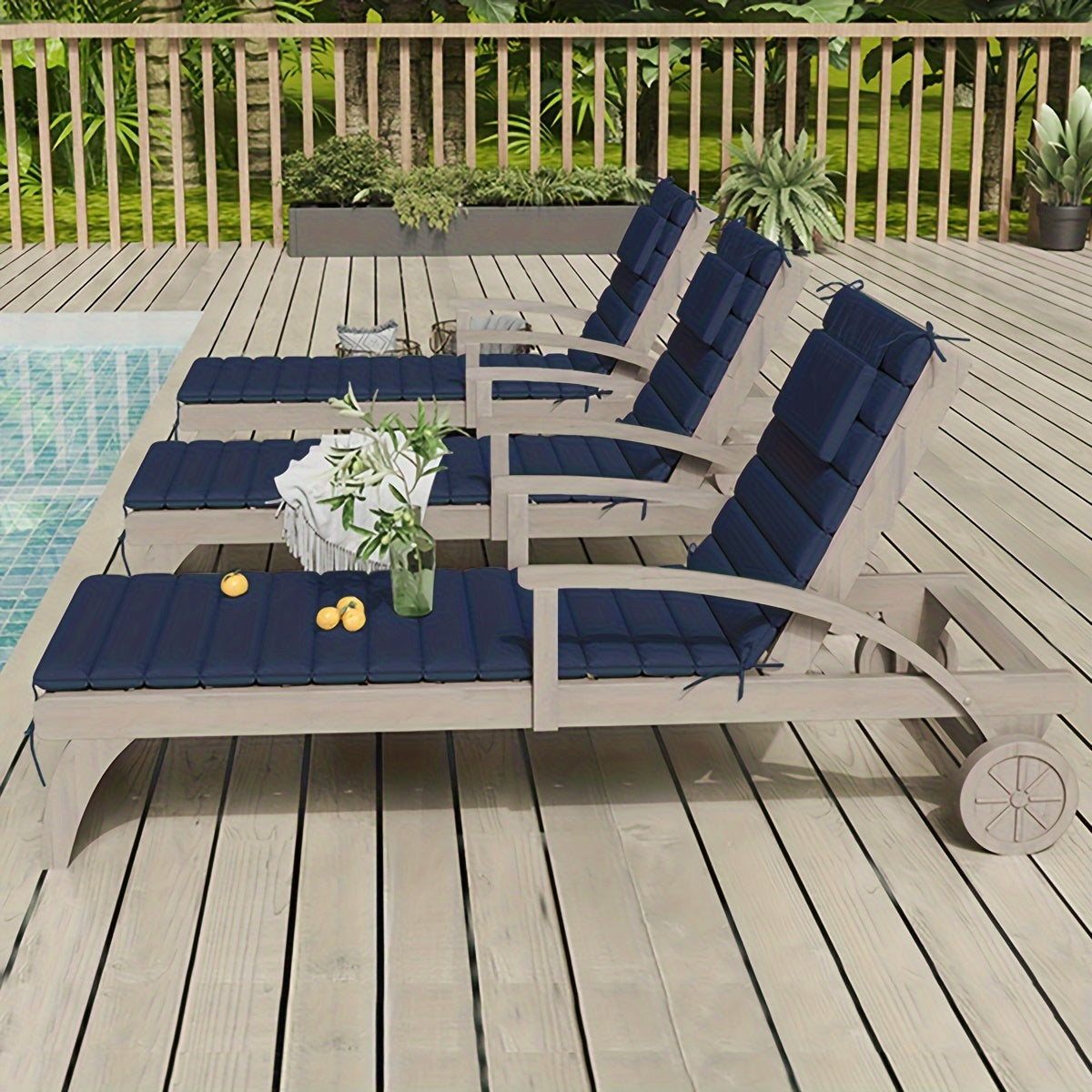 Outdoor Lounge Cushion Dark Blue 182.88cm x 53.34cm with Headrest and Straps for Patio Pool Chairs