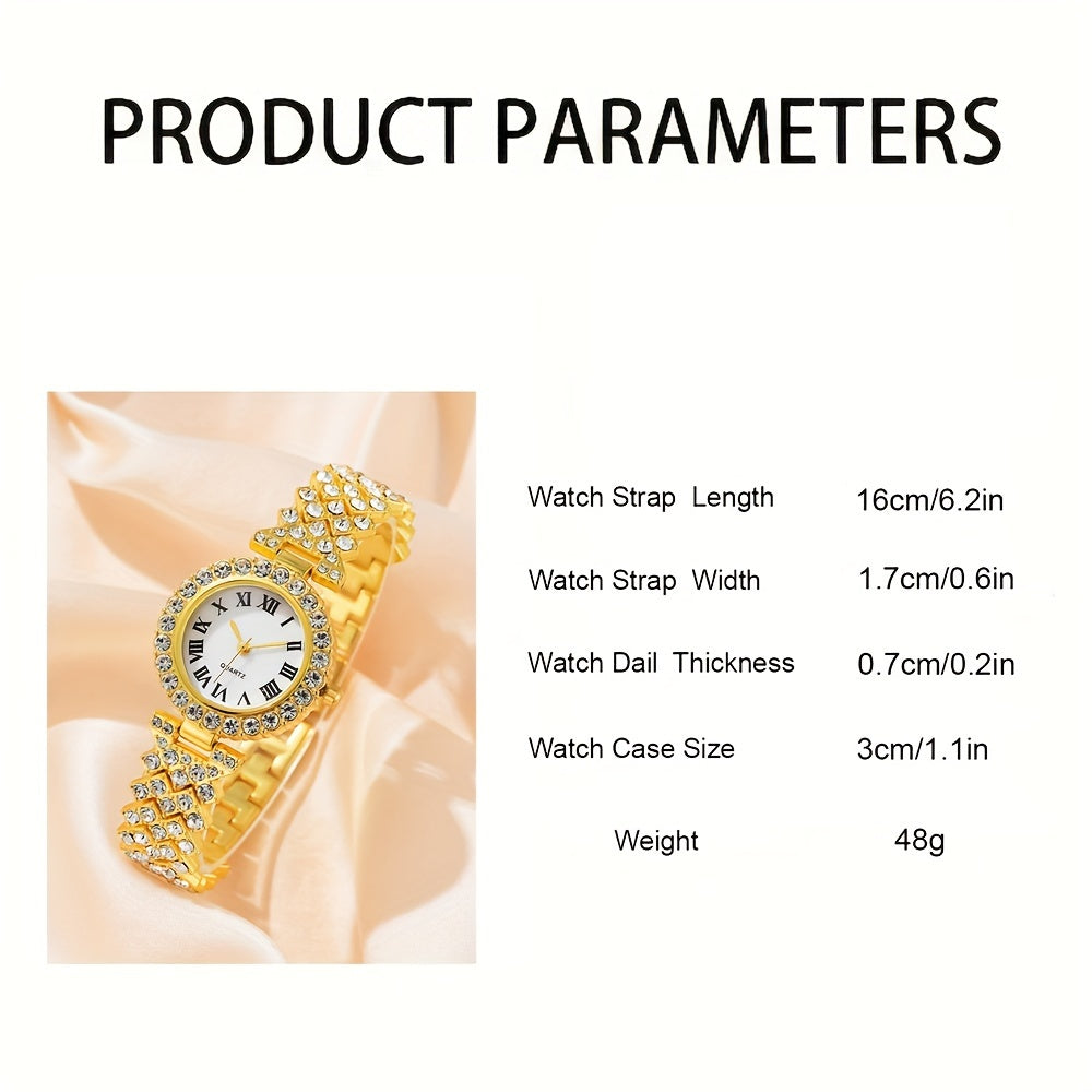 Women's Gold Watch Set with Round Dial and Matching Accessories