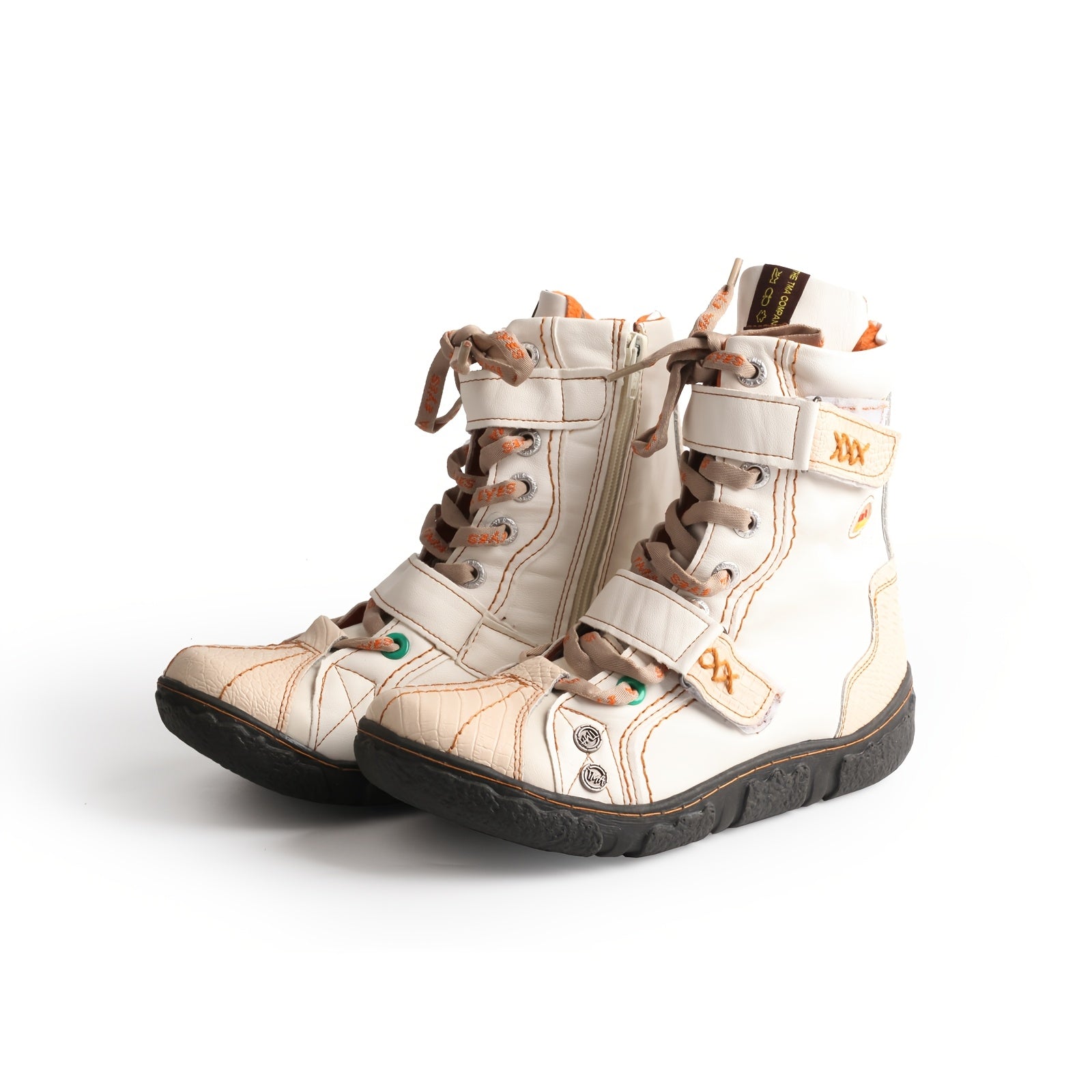 Women's Retro Leather Short Boots with Zipper and Lace Up Design