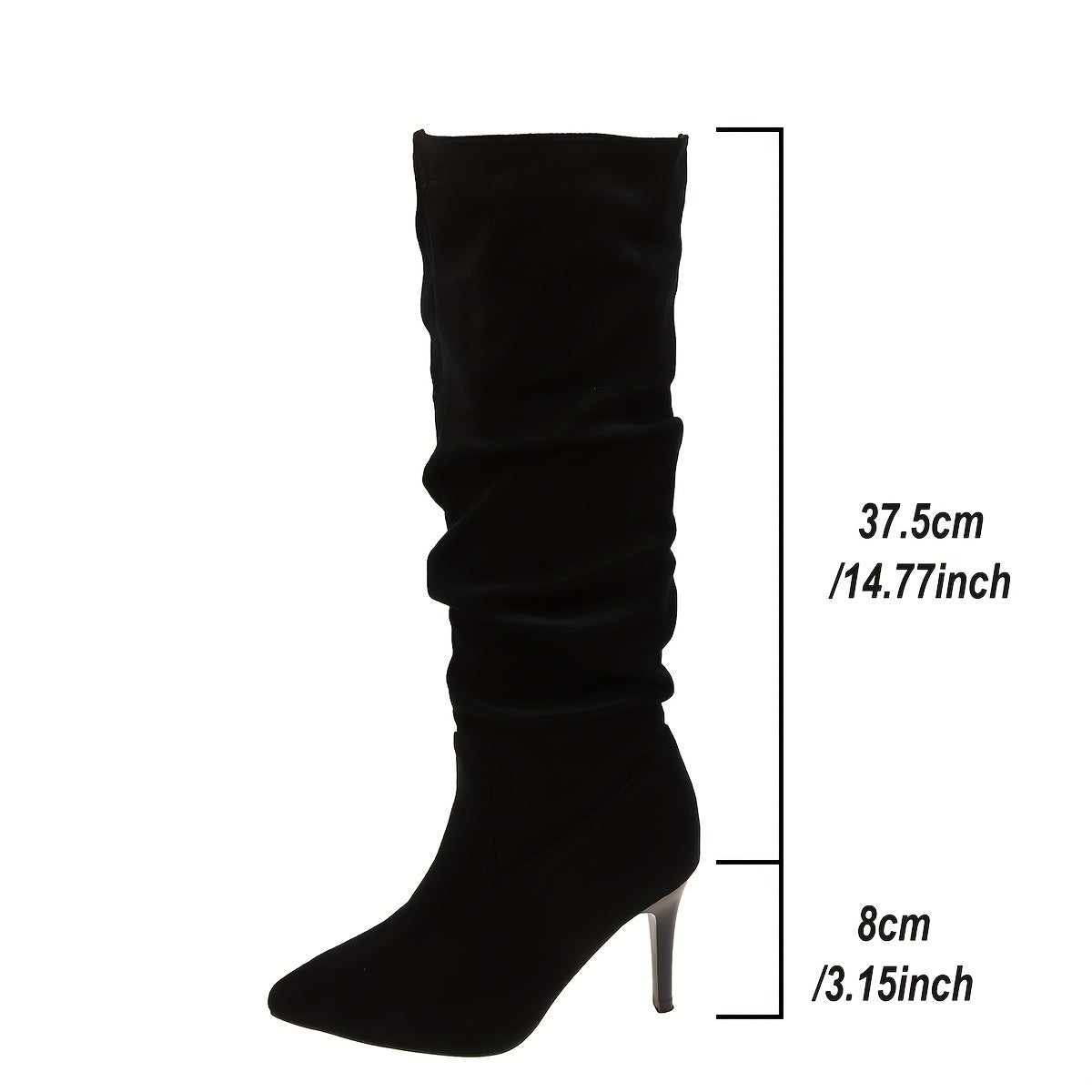 Women's Ruched Knee-High Stiletto Booties with Pointed Toe and Rubber Sole