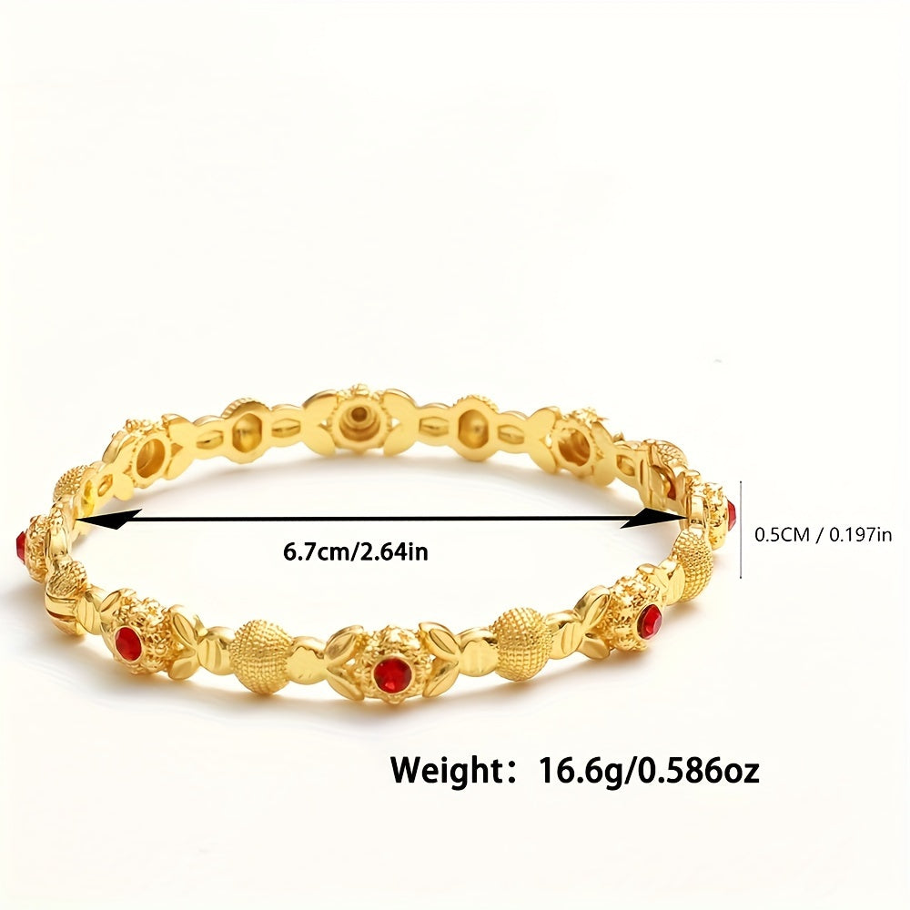 Gold-Tone Cuff Bracelet Set for Women with Red Crystals Open Design Elegant Jewelry