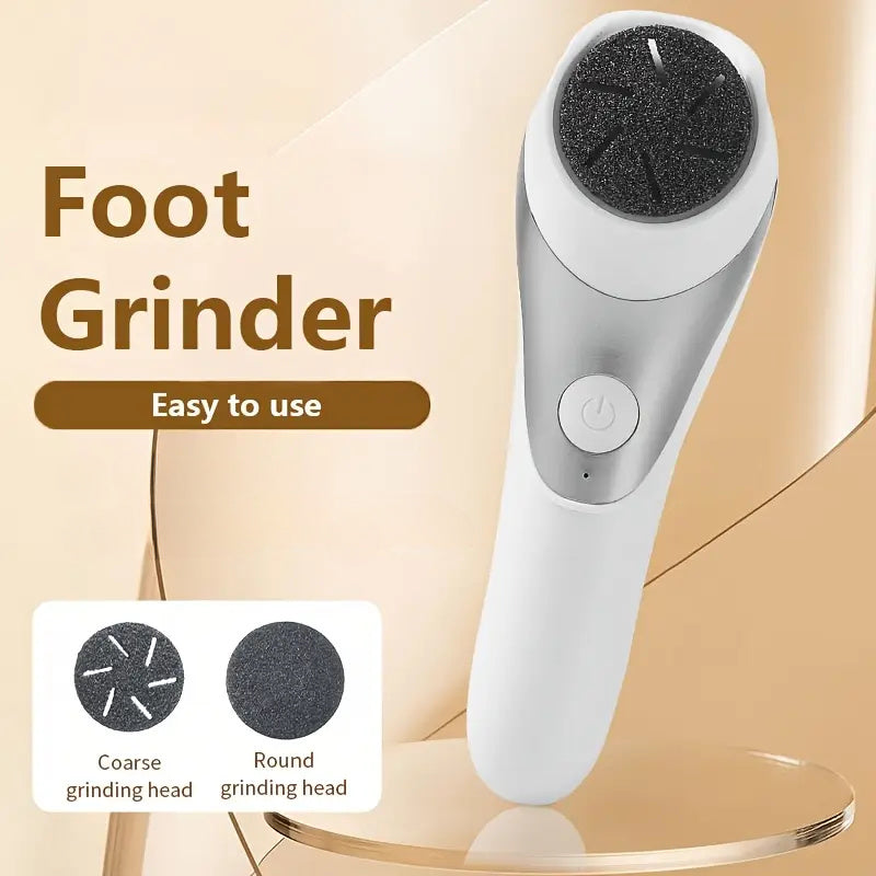 Portable USB Rechargeable Dual-Head Electric Foot File for Thick Faux Leather and Dry Skin Care in White and Black