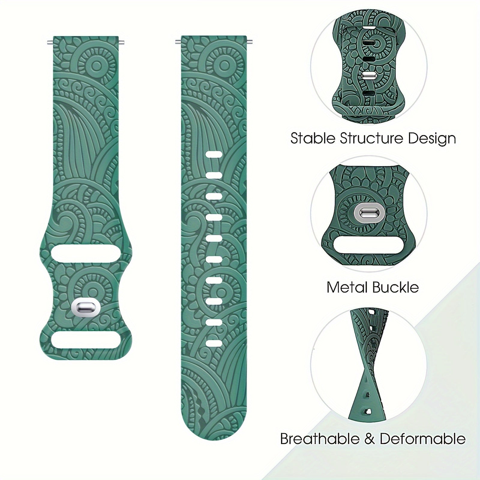 Women's 20mm Silicone Floral Engraved Smartwatch Band Compatible with Samsung Galaxy Watch Models