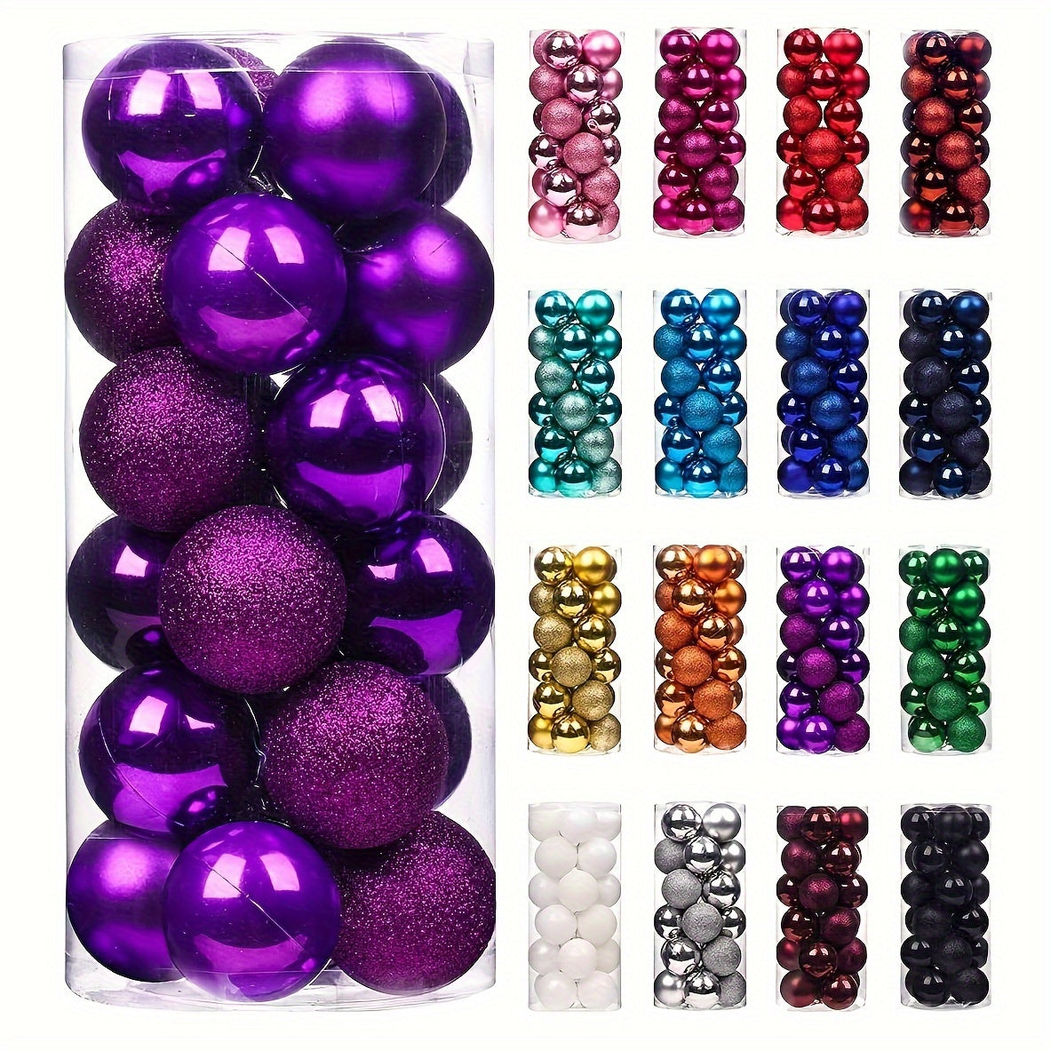 Juego de 24 adornos de árbol de Navidad irrompibles en varios tamaños para decoraciones navideñas