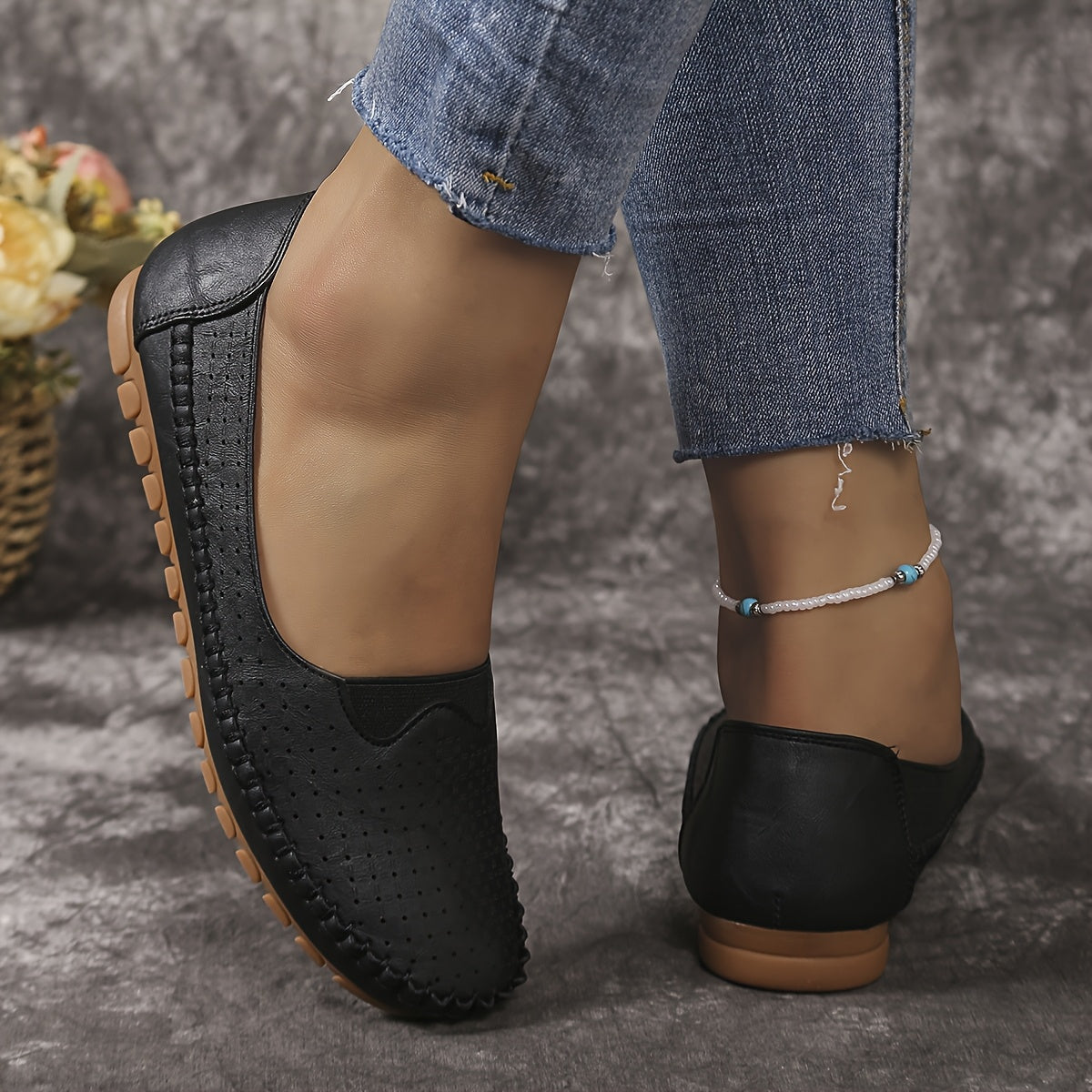 Women's Slip-On Flats Synthetic Faux Leather Comfortable All-Season Round Toe