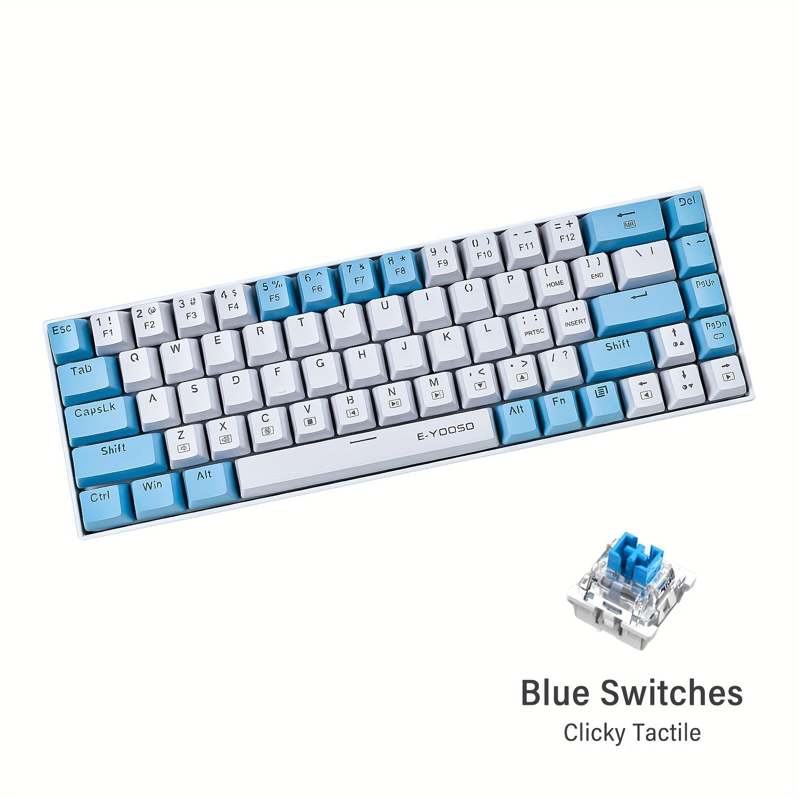 Teclado mecánico para juegos, 65 por ciento, retroiluminado, compacto, 68 teclas, ergonómico para Windows PC